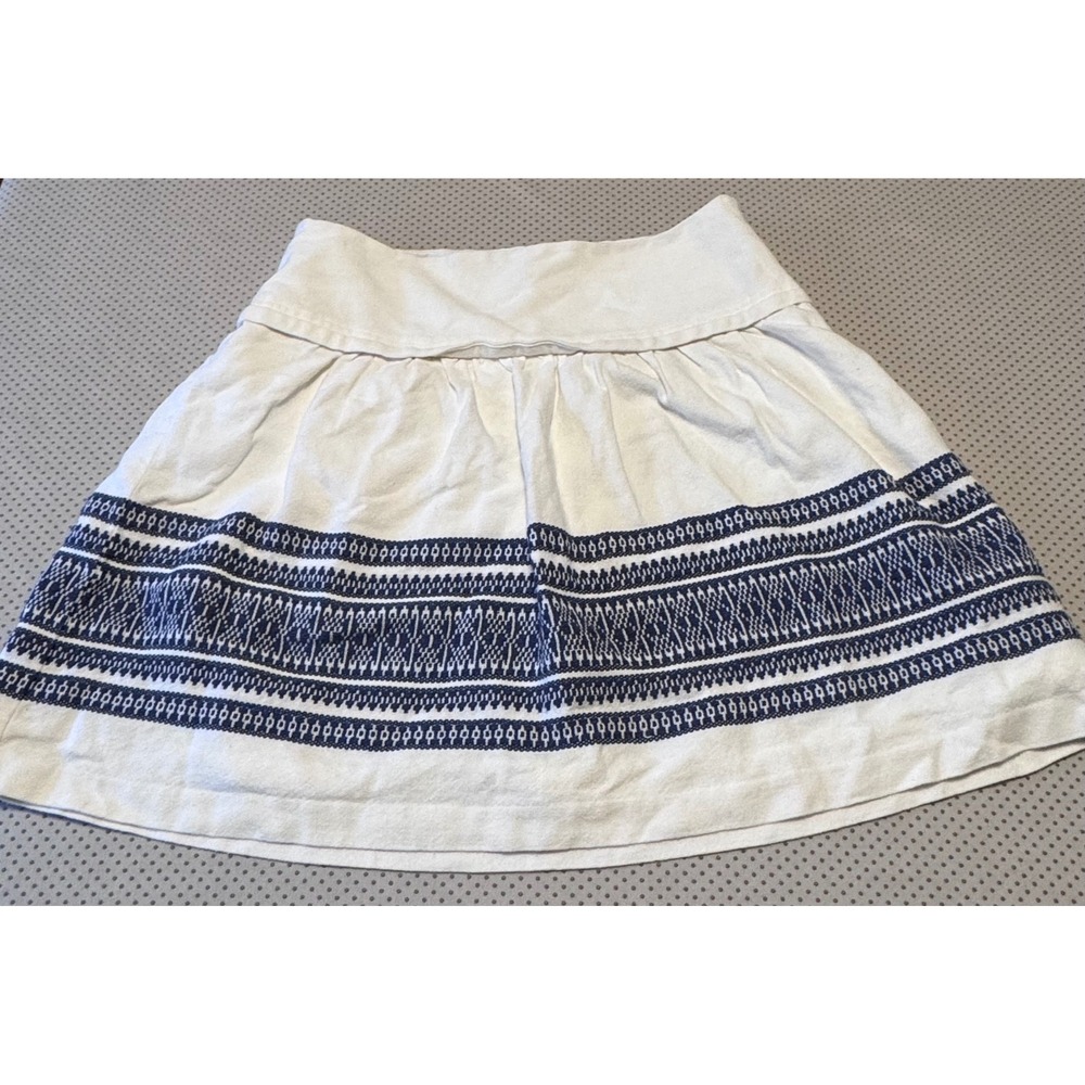 Madewell Boho Embroidered Cotton Mini Skirt White Blue Geometric Aztec Size 0